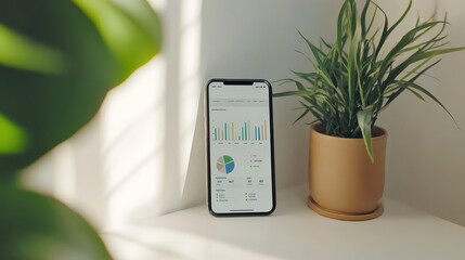 A digital dashboard on a smartphone showing financial trends, with ample space to add text about financial market updates or investment strategies