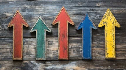 A top view of a financial dashboard with rising arrows, offering room for inserting copy about economic recovery or future growth projections