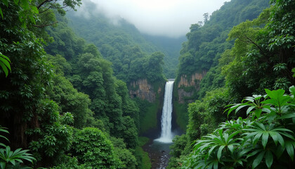 Serene Waterfall in Lush Forest