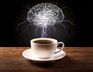 Generated image. Hot Black coffee on the table. Illustration of the effect drink coffee for brain