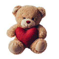 Obraz premium Dia dos Namorados cute teddy bear with heart, bird's eye view, moody tone, isolated on white background