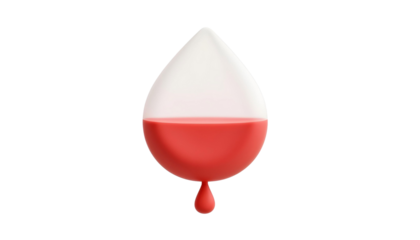 Red blood bag against a transparent background, serving as a 3D icon for healthcare and medical themes