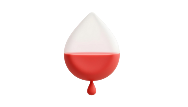 Red blood bag against a transparent background, serving as a 3D icon for healthcare and medical themes
