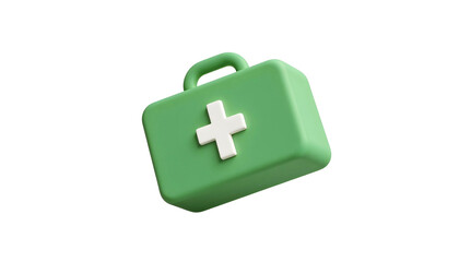 Obraz premium A green first aid kit displayed on a transparent background, representing health and medical care in a 3D design