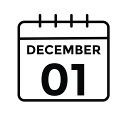  December 1 - Calendar Icon. 1 DEC daily date calender on white background
