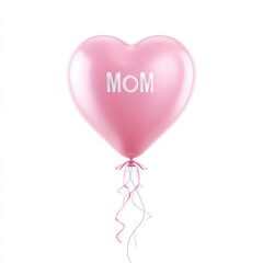 Pink heart balloon with mom text on white background isolated on white background