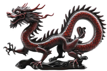Red Chinese Dragon Sculpture Isolated on Transparent Background Photo