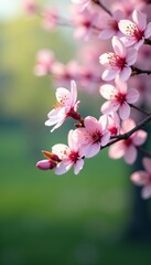 Delicate blossom tree in bloom against serene nature backdrop, calm, beauty