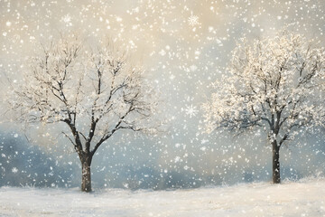 Fototapeta premium Tranquil Winter Dreamscape: A Gentle Snowfall Creating a Serene White Haven of Peace and Quiet Wonderment