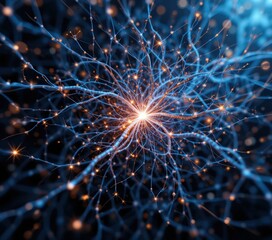 Fototapeta premium A striking close-up of vibrant blue neurons, showcasing their intricate structures and branching dendrites against a dark background, highlighting the beauty of neural connectivity.