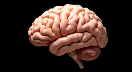 Human Brain Isolated on Black Background &ndash; High Detail Anatomy Illustration.

