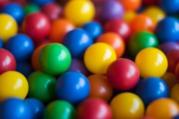 Colorful plastic balls fill the frame creating a vibrant playful background.