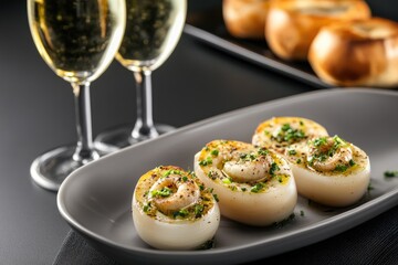 Escargot: culinary delight, gourmet treat, delicacy dish, edible mollusk, classic cuisine, flavorful meal, French specialty, seasoned snail, refined taste, exquisite preparation.