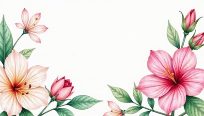 Fototapeta premium Delicate watercolor flowers and leaves in a pastel color palette, pastel, set
