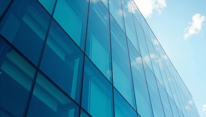 Obraz premium Detail of glass facade of contemporary corporate building, modern, architecture, office