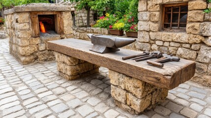 Rustic Blacksmith's Workshop with Anvil and Tools