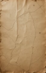 Fototapeta premium A weathered piece of paper lies on a rustic wooden surface, showcasing intricate cracks and creases that add character, hinting at its age and previous use, evoking a sense of nostalgia.