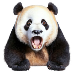 Obraz premium Playful panda bear with its mouth open capturing the cuteness and personality of this beloved animal isolated on a white background.