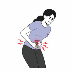 Woman experiencing menstrual cramps, holding belly in pain
