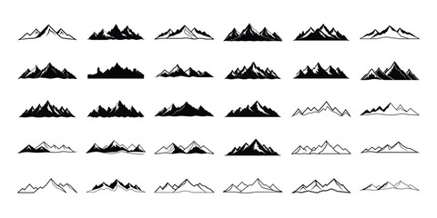 A collection of simple black and white mountain range illustrations displayed in rows with varying peaks and line styles