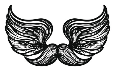 Fototapeta premium Elegant Vintage Engraving of Wings and Mustache Design