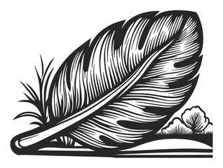 Obraz premium Detailed Engraving of a Feather on Natural Landscape Background