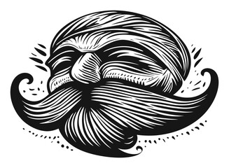 Fototapeta premium Detailed Vintage Engraving of a Mustached Face with Turban Style