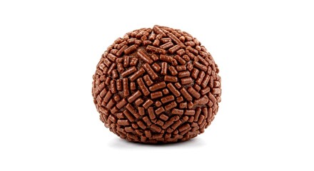 Traditional Brazilian brigadeiro dessert isolated on white background, close-up view, chocolate sprinkles