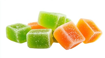 Vibrant pile of colorful chewing gum on a clean white background