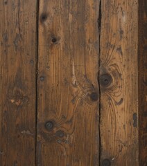 Obraz premium A rustic wooden door featuring intricate grain patterns, adorned with stylish metal handles and knobs that gleam in the light, inviting entry into a warm, welcoming space.