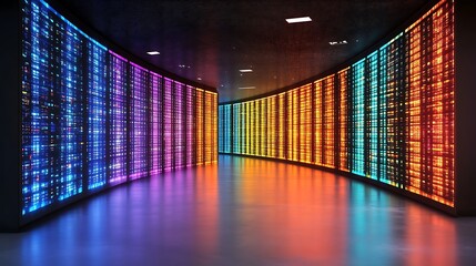 Neon Data Hub: a striking view of a data center bathed in the glow of neon lights, where technology meets futuristic design.