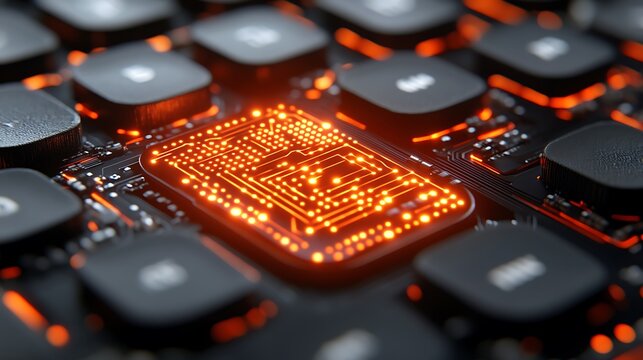 Illuminated Circuitry: A captivating close-up reveals the intricate illuminated circuit board of a keyboard.