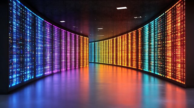 Neon Data Hub: a striking view of a data center bathed in the glow of neon lights, where technology meets futuristic design.