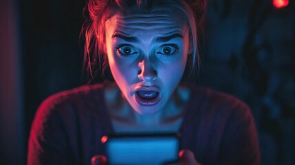Close-up of a shocked person staring at their phone screen after accidentally sending an embarrassing text to the wrong contact. The expression of regret and the revealing message capture a relatable 