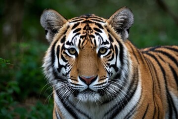 Fototapeta premium there is a tiger that is standing in the grass looking at the camera