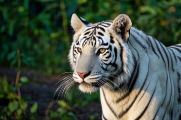 Fototapeta premium there is a white tiger standing in the grass with trees in the background