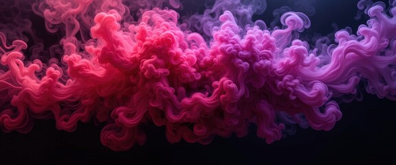 Obraz premium A captivating display of swirling pink and red smoke gracefully dances against a deep black background, creating a striking contrast that evokes a sense of mystery and allure.