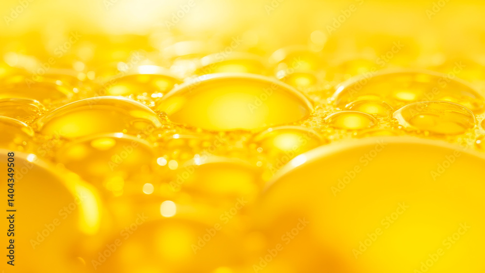 Poster Close-Up View of Bubbles in Yellow Liquid Creating a Soft and Dreamy Background with Abstract Shape Patterns and Textures