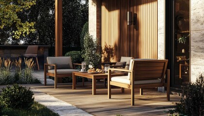 Enjoy breakfast al fresco on your stylish wooden terrace.