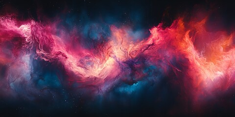 Celestial Nebula: A vibrant and awe-inspiring nebula bursts forth, painted with fiery reds and deep blues, swirling in a cosmic dance across the vast canvas of space.