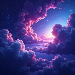 Mysterious swirling purple and blue cosmic clouds in space, dark, celestial
