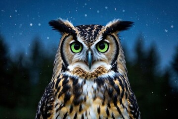 Obraz premium there is a owl with green eyes standing in the snow