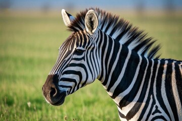 Naklejka premium zebra standing in a field of grass looking at the camera