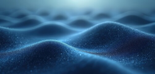 Obraz premium Abstract blue background with blurred waves, grainy texture. Minimalist modern style. Dark blue flowing wavy pattern with light. Ideal for website headers, banners, posters, covers. Trendy graphic