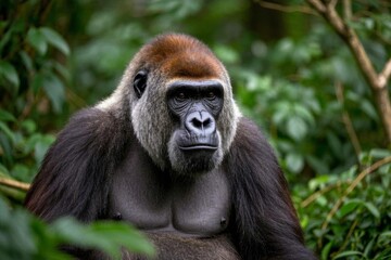 Fototapeta premium araffe sitting in the jungle looking at the camera