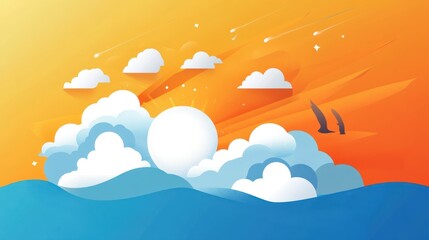 A vibrant, paper-cut style illustration of a sunlit ocean scene.