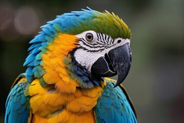 Obraz premium araffy parrot with a blue and yellow feathers and a green and yellow beak