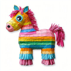 Obraz premium Festive rainbow horse piñata for Cinco de Mayo, Mexican fiestas & birthday celebrations. Cheerful, vibrant design element on white. Perfect for party invites!