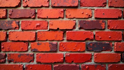 Obraz premium Weathered red brick, uneven mortar, rustic texture, old brick, industrial, old brick wall
