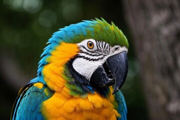 araffe parrot with a blue and yellow feathers and a green and yellow beak